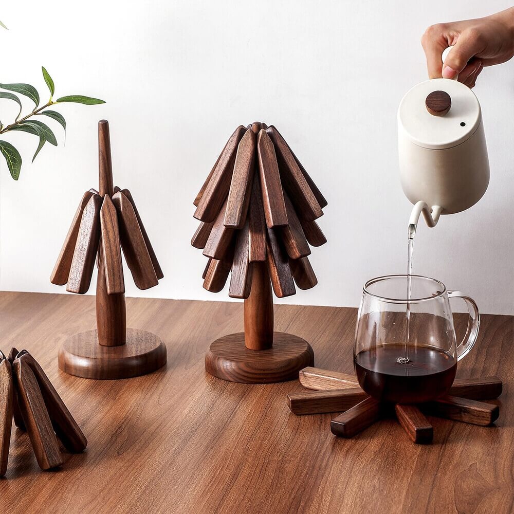 Artisanal Black Walnut Coasters and Trivets Set: Elevate Your Kitchen